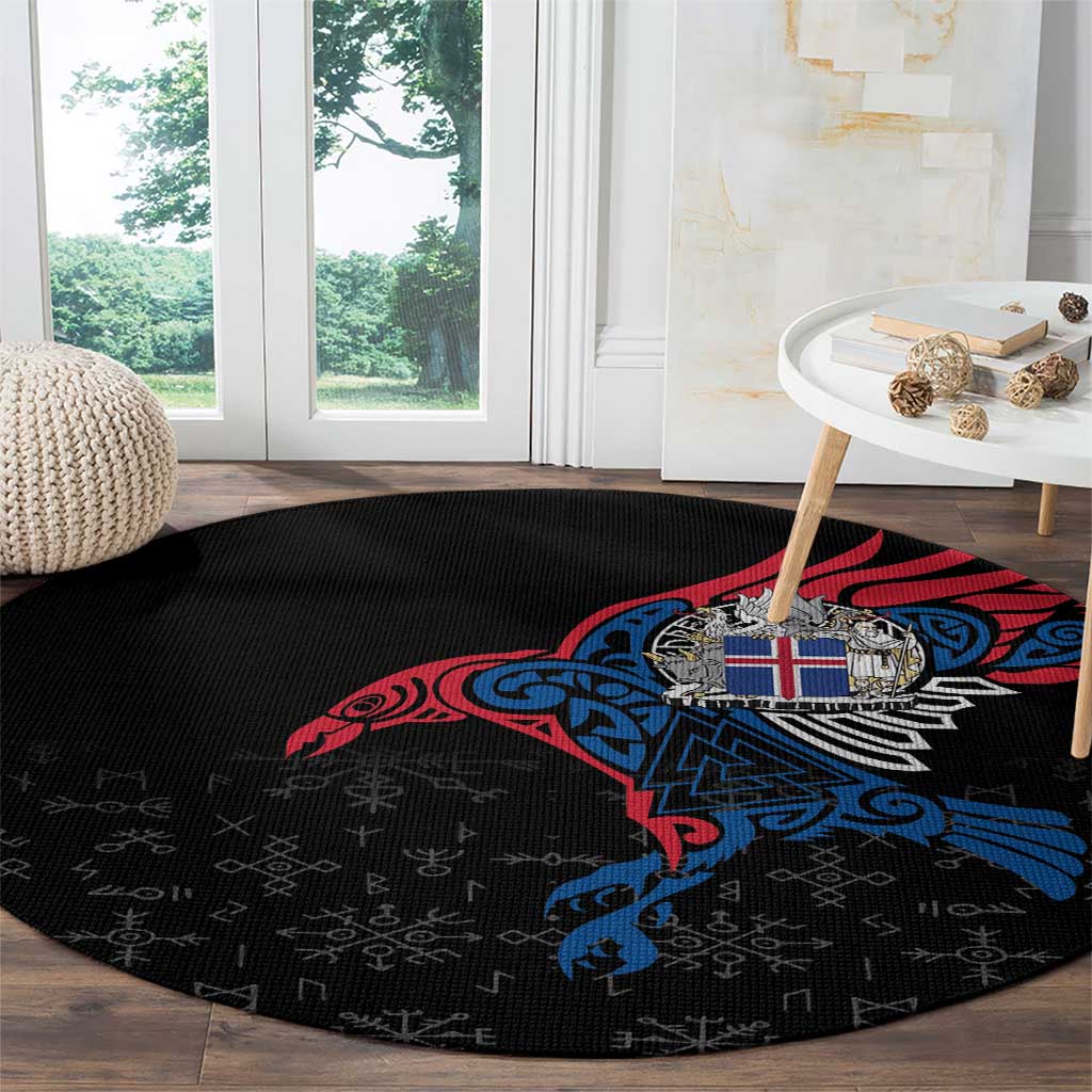 Iceland Viking Culture Round Carpet Norse Mythology Raven Tattoo