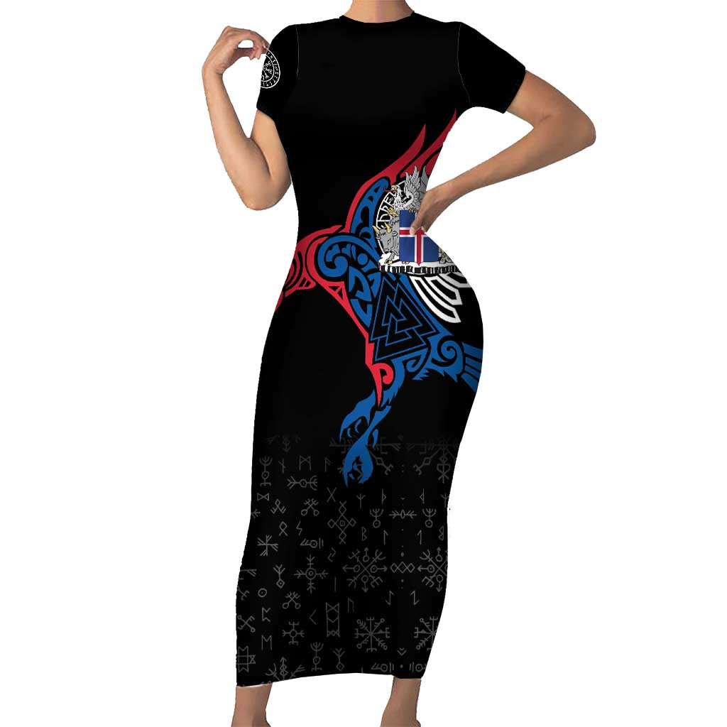 Iceland Viking Culture Short Sleeve Bodycon Dress Norse Mythology Raven Tattoo