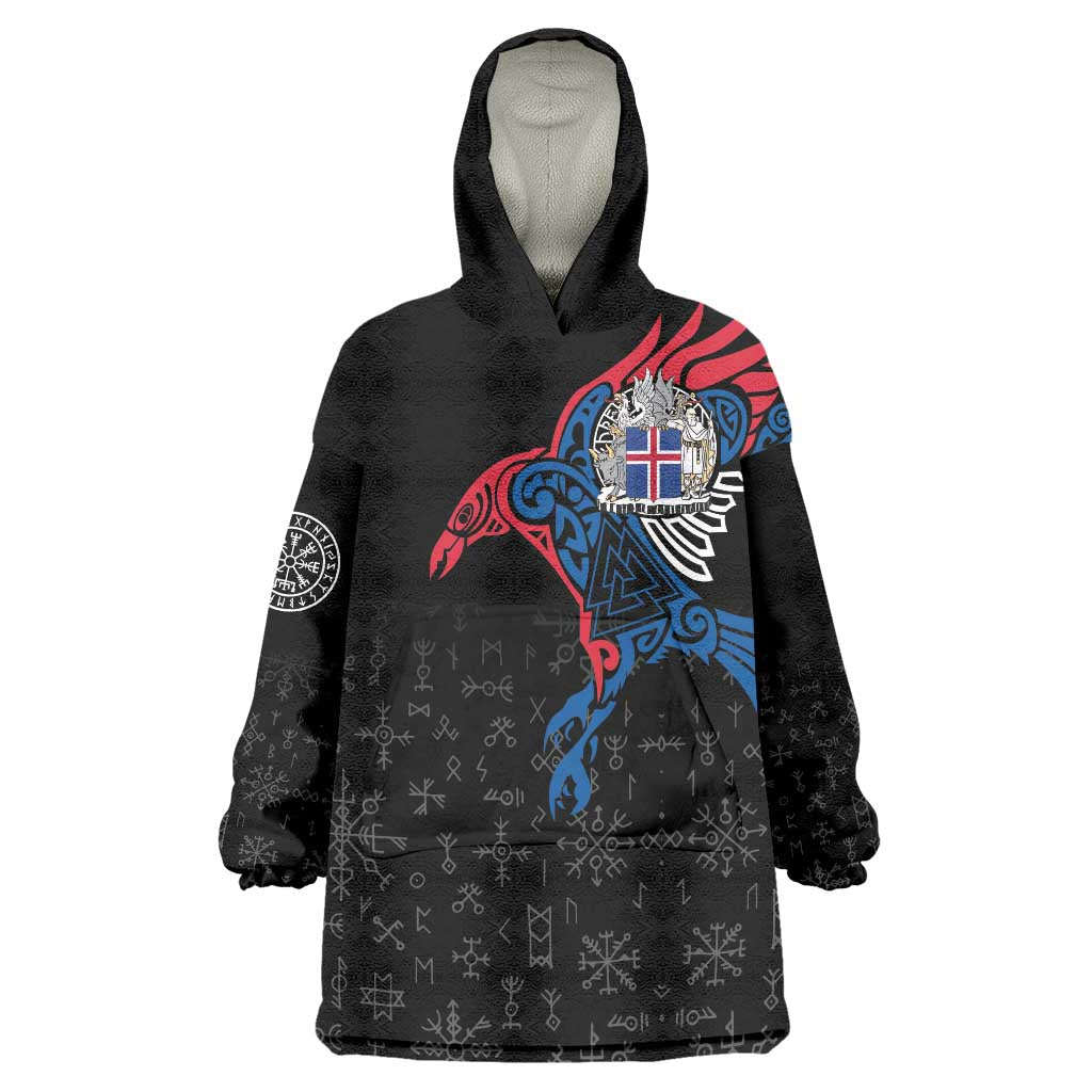 Iceland Viking Culture Wearable Blanket Hoodie Norse Mythology Raven Tattoo