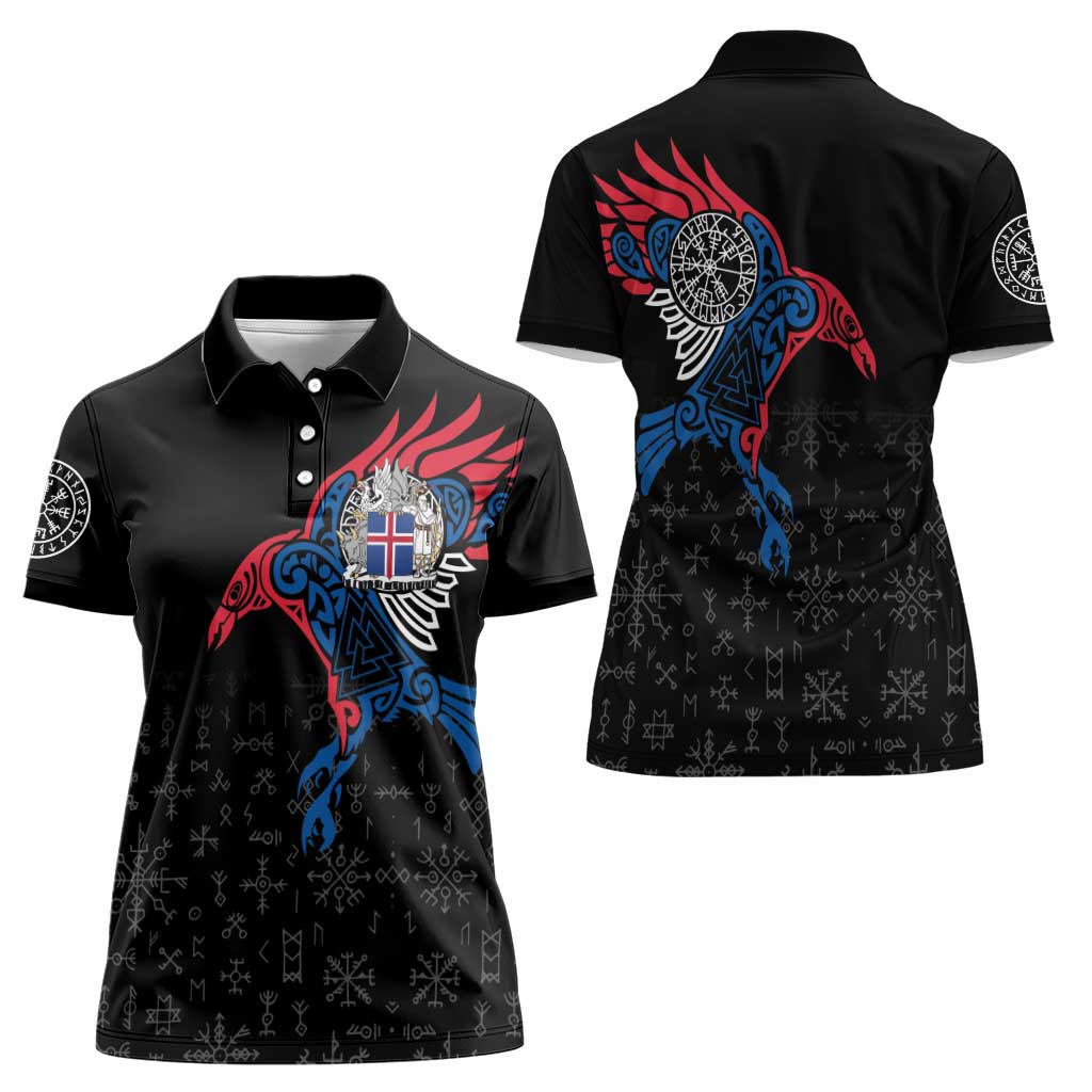 Iceland Viking Culture Women Polo Shirt Norse Mythology Raven Tattoo