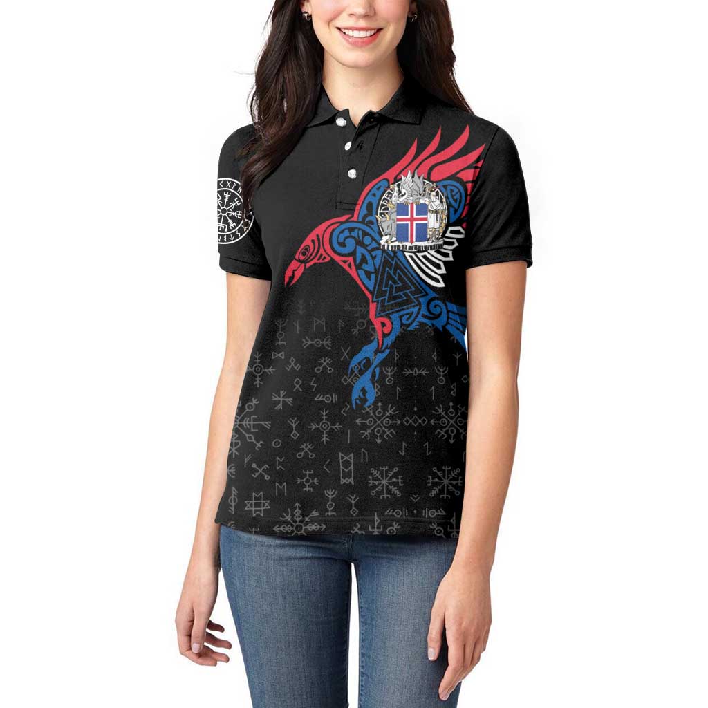 Iceland Viking Culture Women Polo Shirt Norse Mythology Raven Tattoo