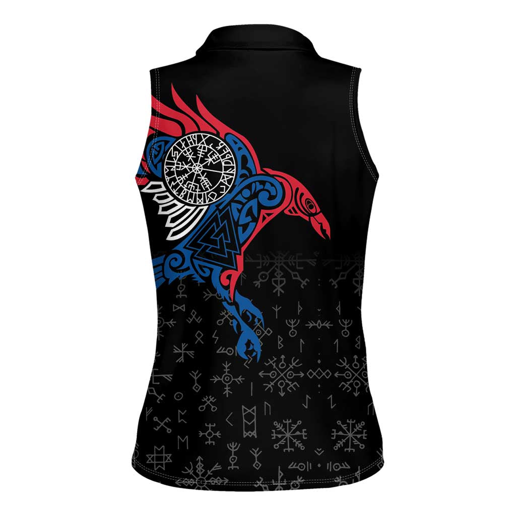 Iceland Viking Culture Women Sleeveless Polo Shirt Norse Mythology Raven Tattoo