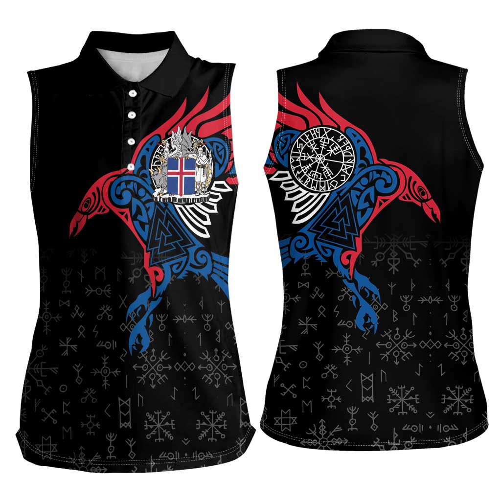 Iceland Viking Culture Women Sleeveless Polo Shirt Norse Mythology Raven Tattoo