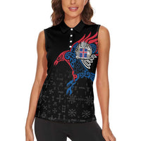 Iceland Viking Culture Women Sleeveless Polo Shirt Norse Mythology Raven Tattoo