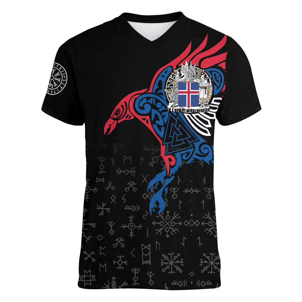 Iceland Viking Culture Women V-Neck T-Shirt Norse Mythology Raven Tattoo