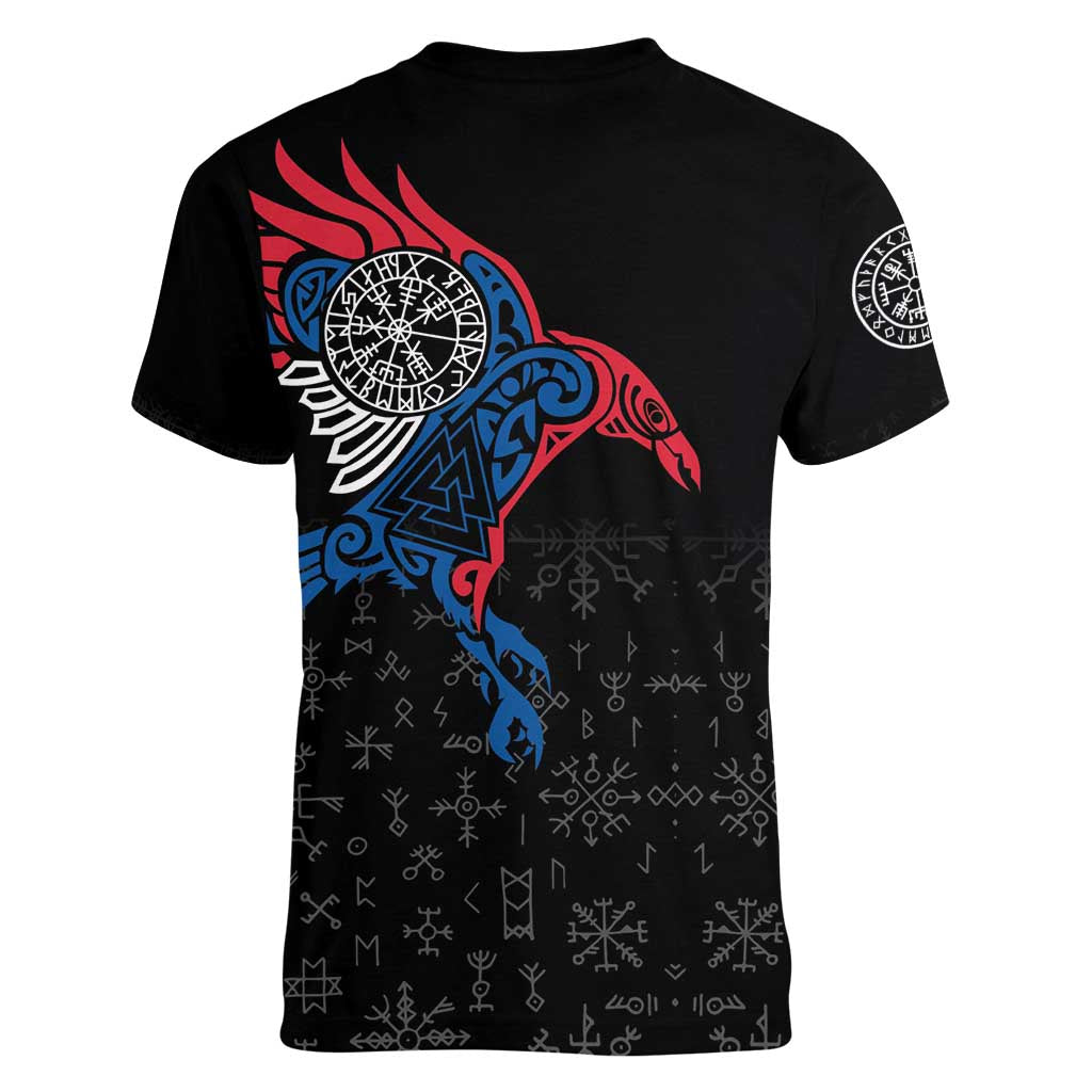 Iceland Viking Culture Women V-Neck T-Shirt Norse Mythology Raven Tattoo