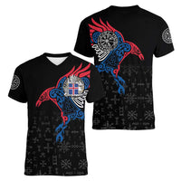 Iceland Viking Culture Women V-Neck T-Shirt Norse Mythology Raven Tattoo