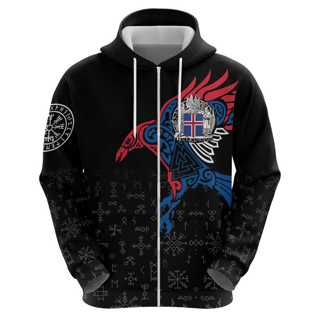 Iceland Viking Culture Zip Hoodie Norse Mythology Raven Tattoo
