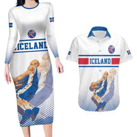 Iceland Basketball Custom Couples Matching Long Sleeve Bodycon Dress and Hawaiian Shirt White Style