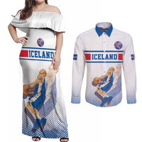 Iceland Basketball Custom Couples Matching Off Shoulder Maxi Dress and Long Sleeve Button Shirt White Style