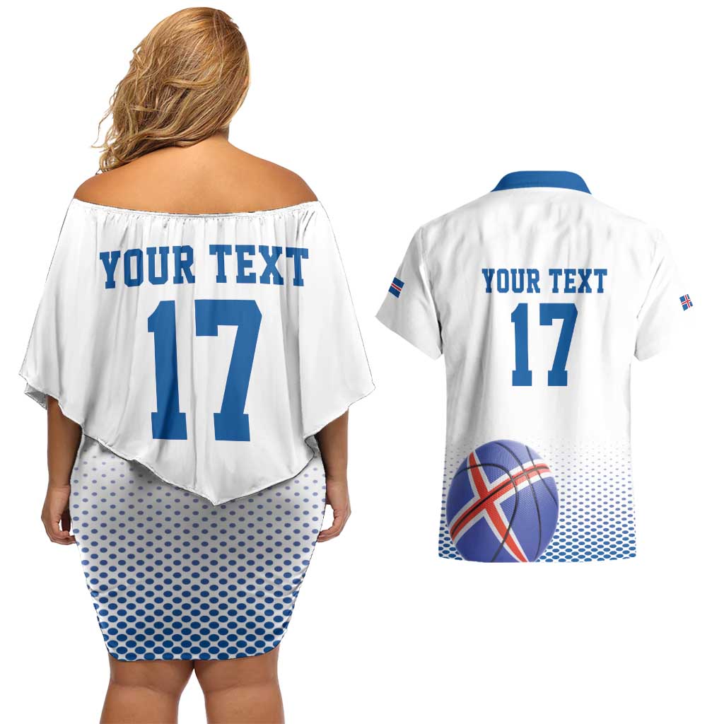 Iceland Basketball Custom Couples Matching Off Shoulder Short Dress and Hawaiian Shirt White Style