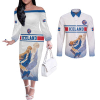 Iceland Basketball Custom Couples Matching Off The Shoulder Long Sleeve Dress and Long Sleeve Button Shirt White Style