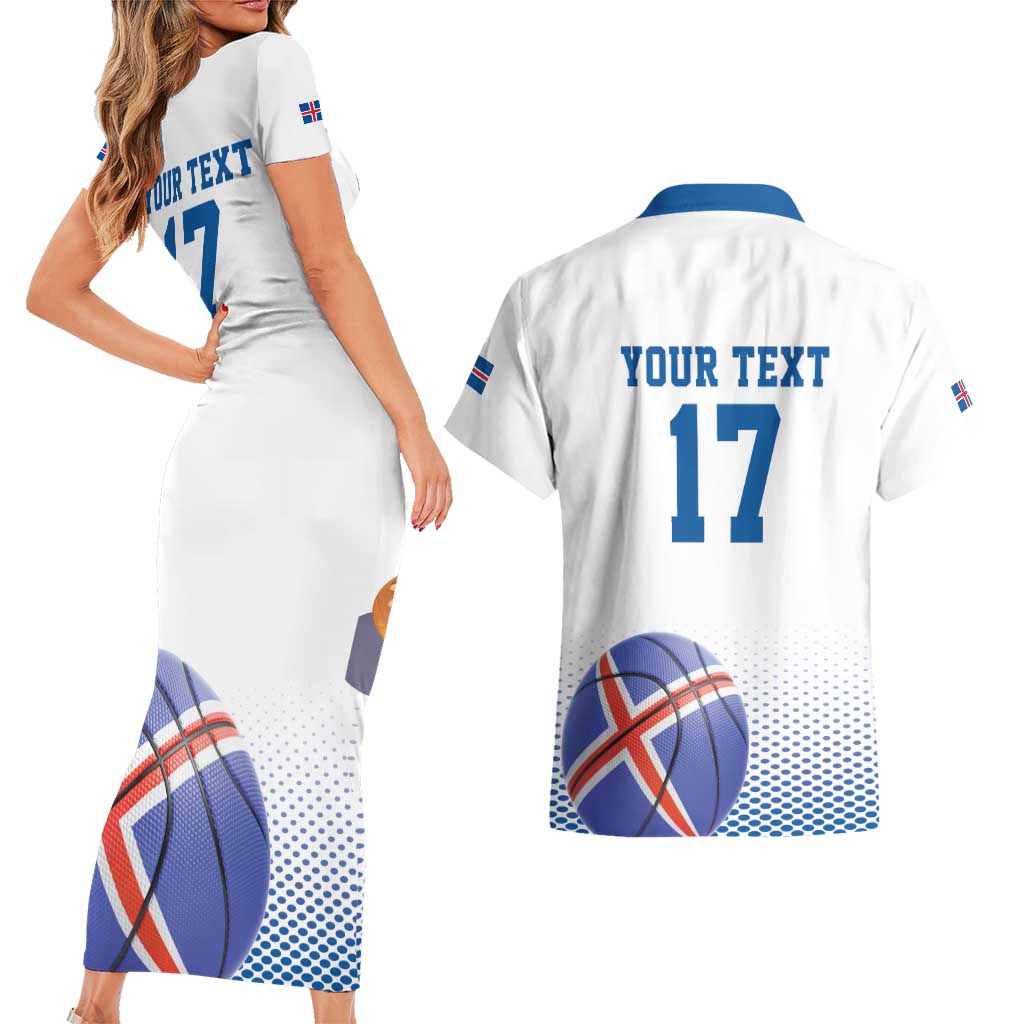 Iceland Basketball Custom Couples Matching Short Sleeve Bodycon Dress and Hawaiian Shirt White Style