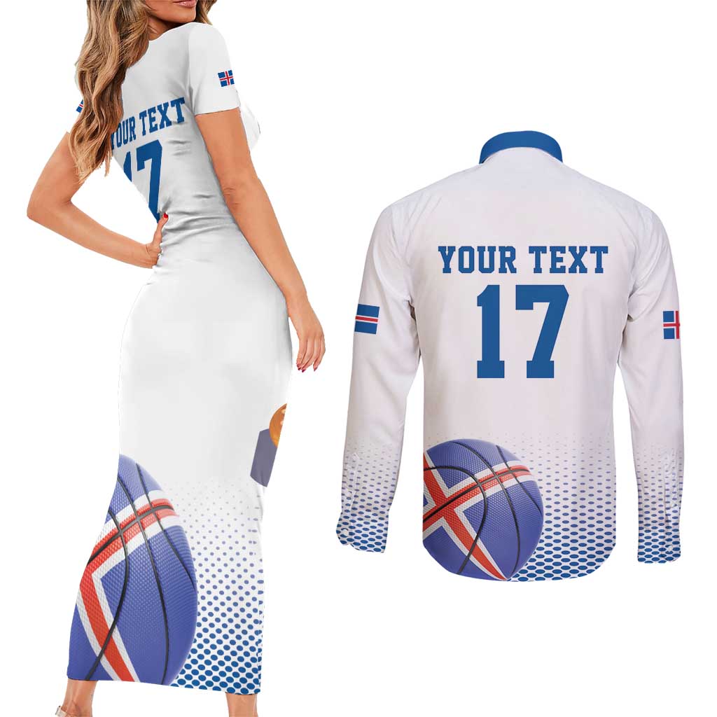 Iceland Basketball Custom Couples Matching Short Sleeve Bodycon Dress and Long Sleeve Button Shirt White Style