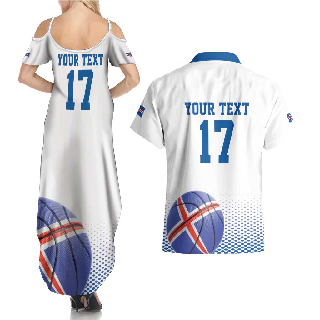 Iceland Basketball Custom Couples Matching Summer Maxi Dress and Hawaiian Shirt White Style