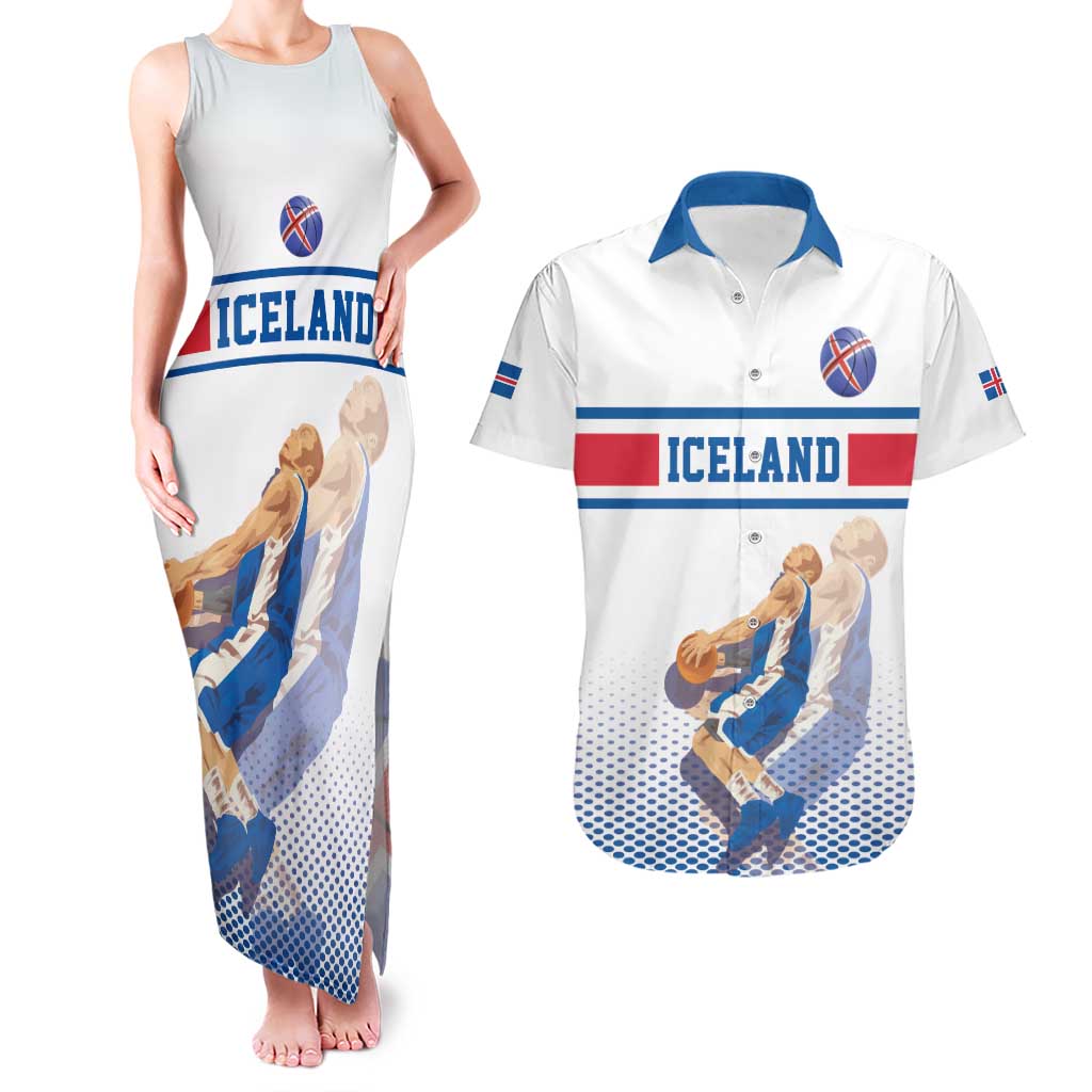 Iceland Basketball Custom Couples Matching Tank Maxi Dress and Hawaiian Shirt White Style