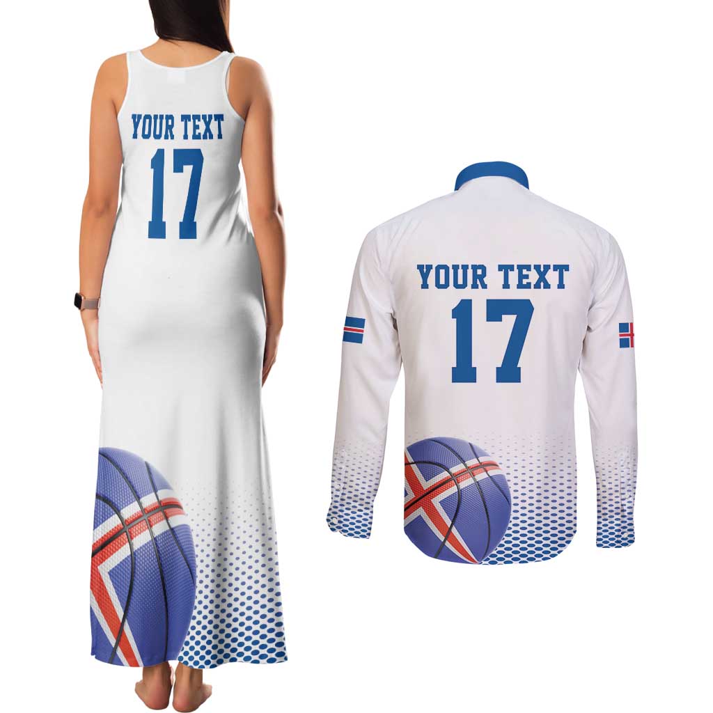 Iceland Basketball Custom Couples Matching Tank Maxi Dress and Long Sleeve Button Shirt White Style