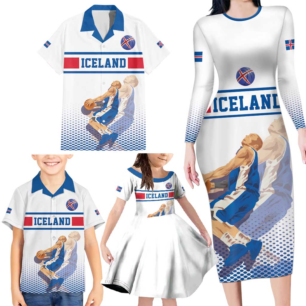Iceland Basketball Custom Family Matching Long Sleeve Bodycon Dress and Hawaiian Shirt White Style