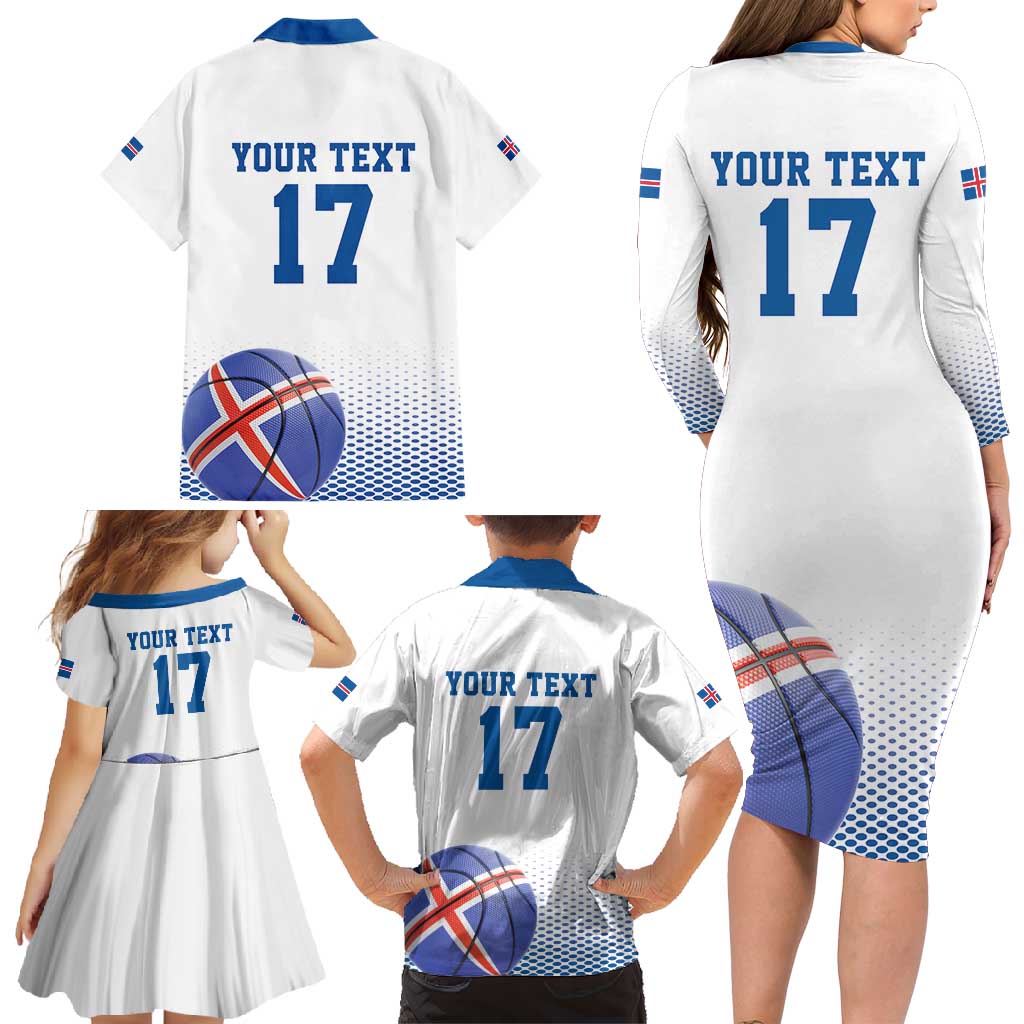 Iceland Basketball Custom Family Matching Long Sleeve Bodycon Dress and Hawaiian Shirt White Style