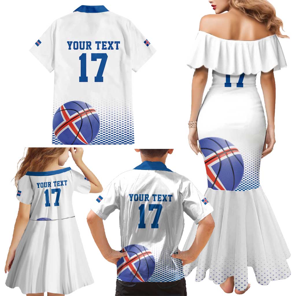Iceland Basketball Custom Family Matching Mermaid Dress and Hawaiian Shirt White Style