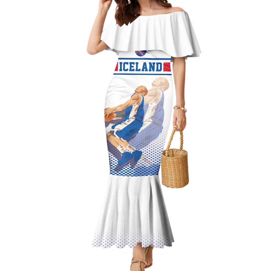Iceland Basketball Custom Family Matching Mermaid Dress and Hawaiian Shirt White Style