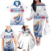 Iceland Basketball Custom Family Matching Off The Shoulder Long Sleeve Dress and Hawaiian Shirt White Style