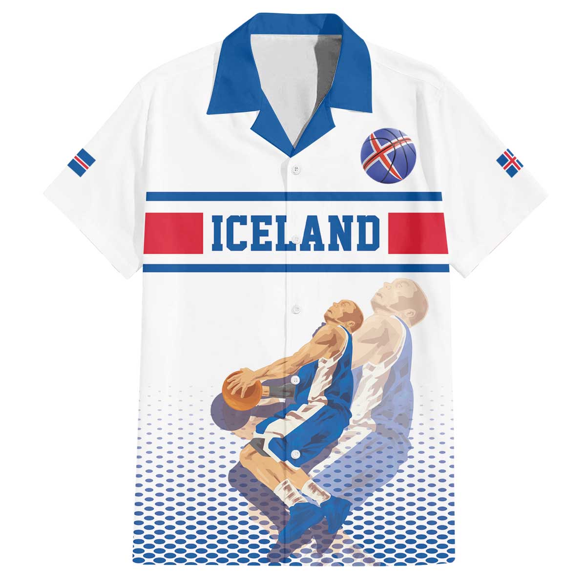 Iceland Basketball Custom Family Matching Off The Shoulder Long Sleeve Dress and Hawaiian Shirt White Style