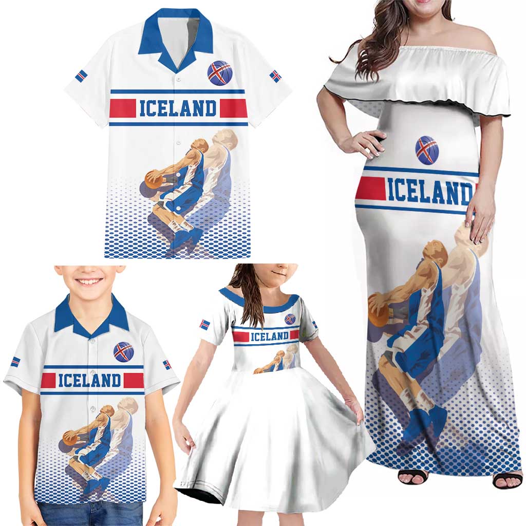 Iceland Basketball Custom Family Matching Off Shoulder Maxi Dress and Hawaiian Shirt White Style