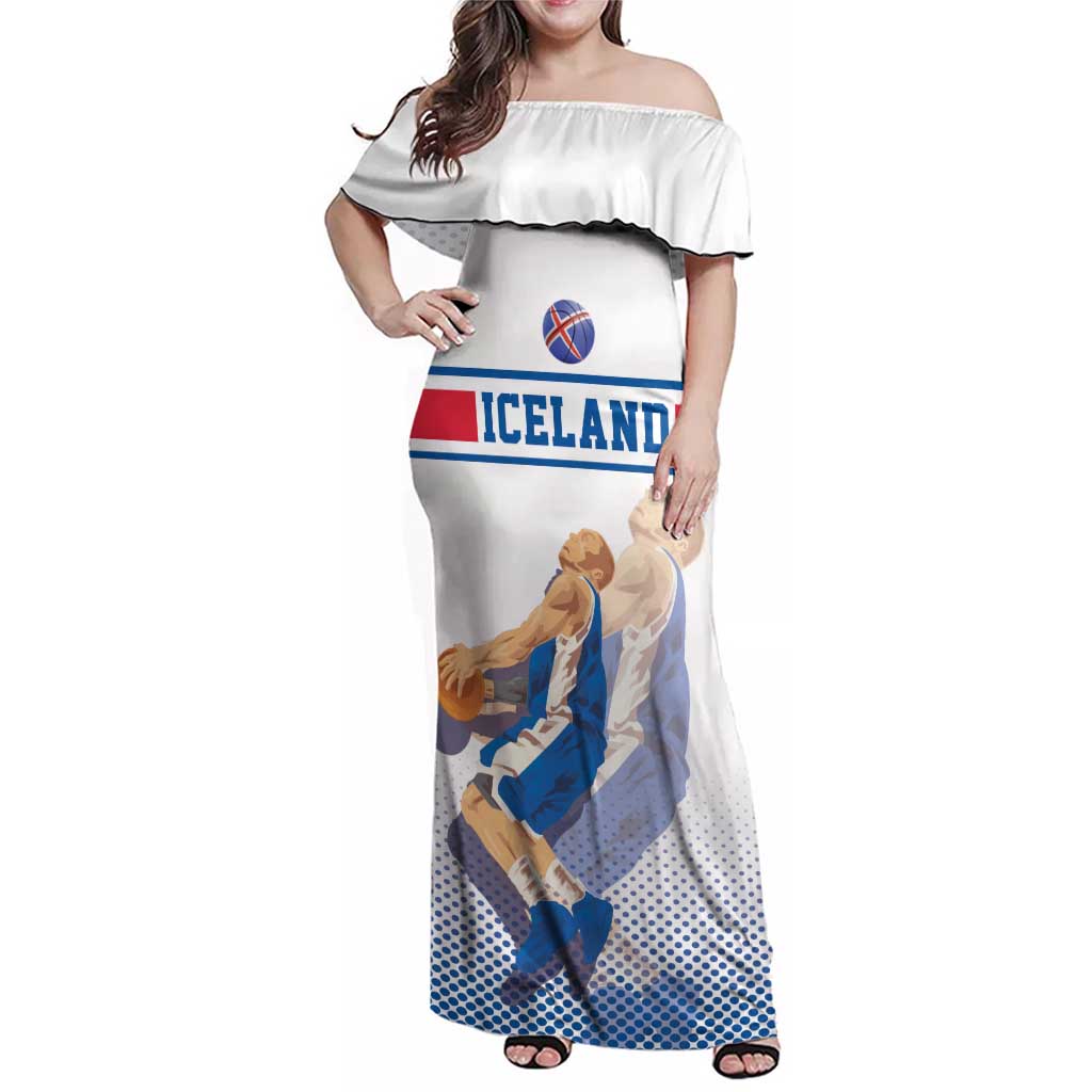 Iceland Basketball Custom Family Matching Off Shoulder Maxi Dress and Hawaiian Shirt White Style