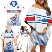 Iceland Basketball Custom Family Matching Off Shoulder Short Dress and Hawaiian Shirt White Style