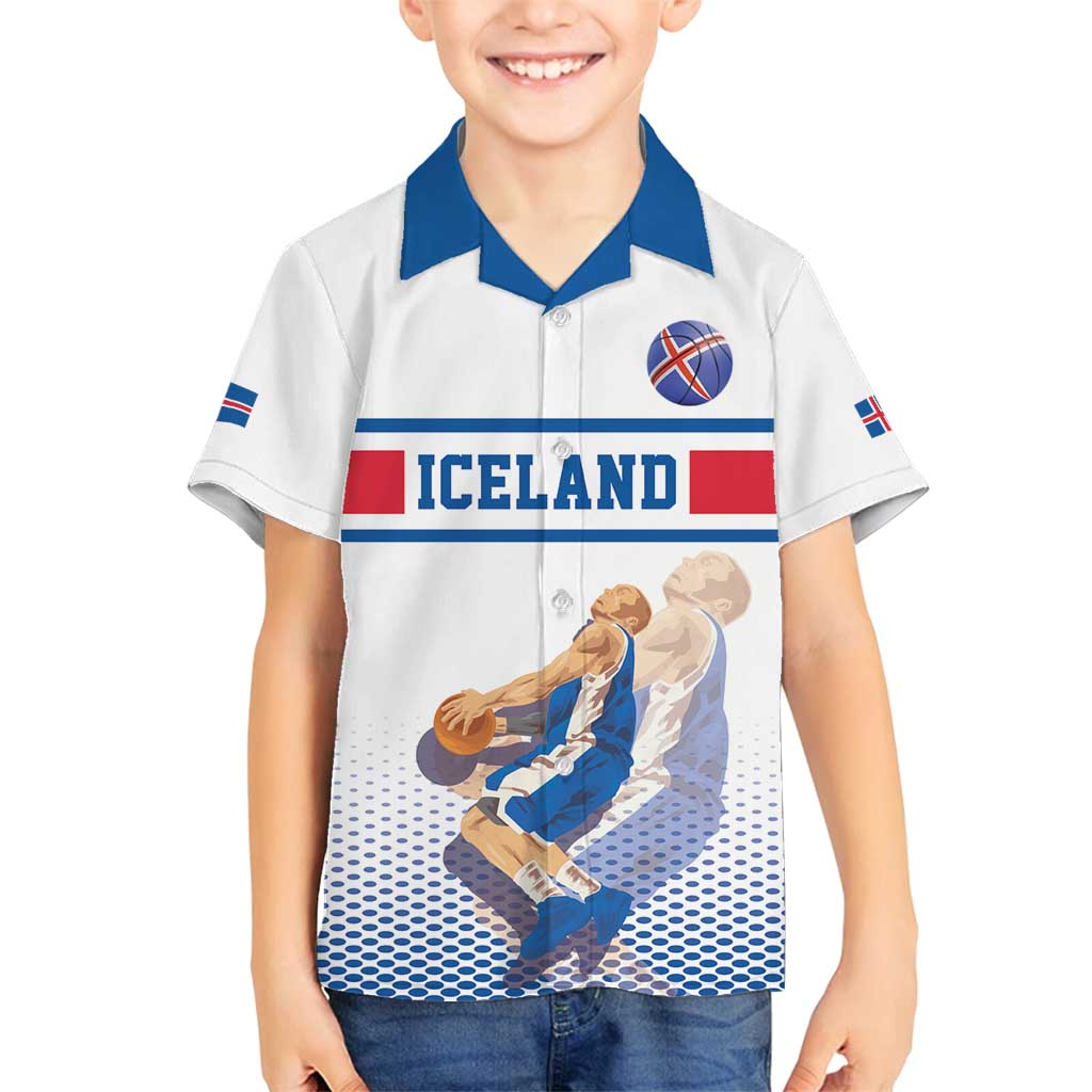 Iceland Basketball Custom Family Matching Off Shoulder Short Dress and Hawaiian Shirt White Style