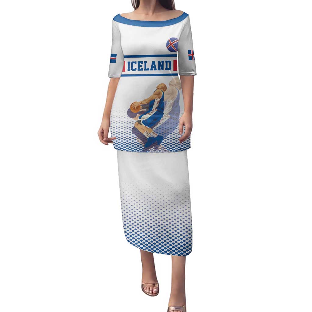 Iceland Basketball Custom Family Matching Puletasi and Hawaiian Shirt White Style