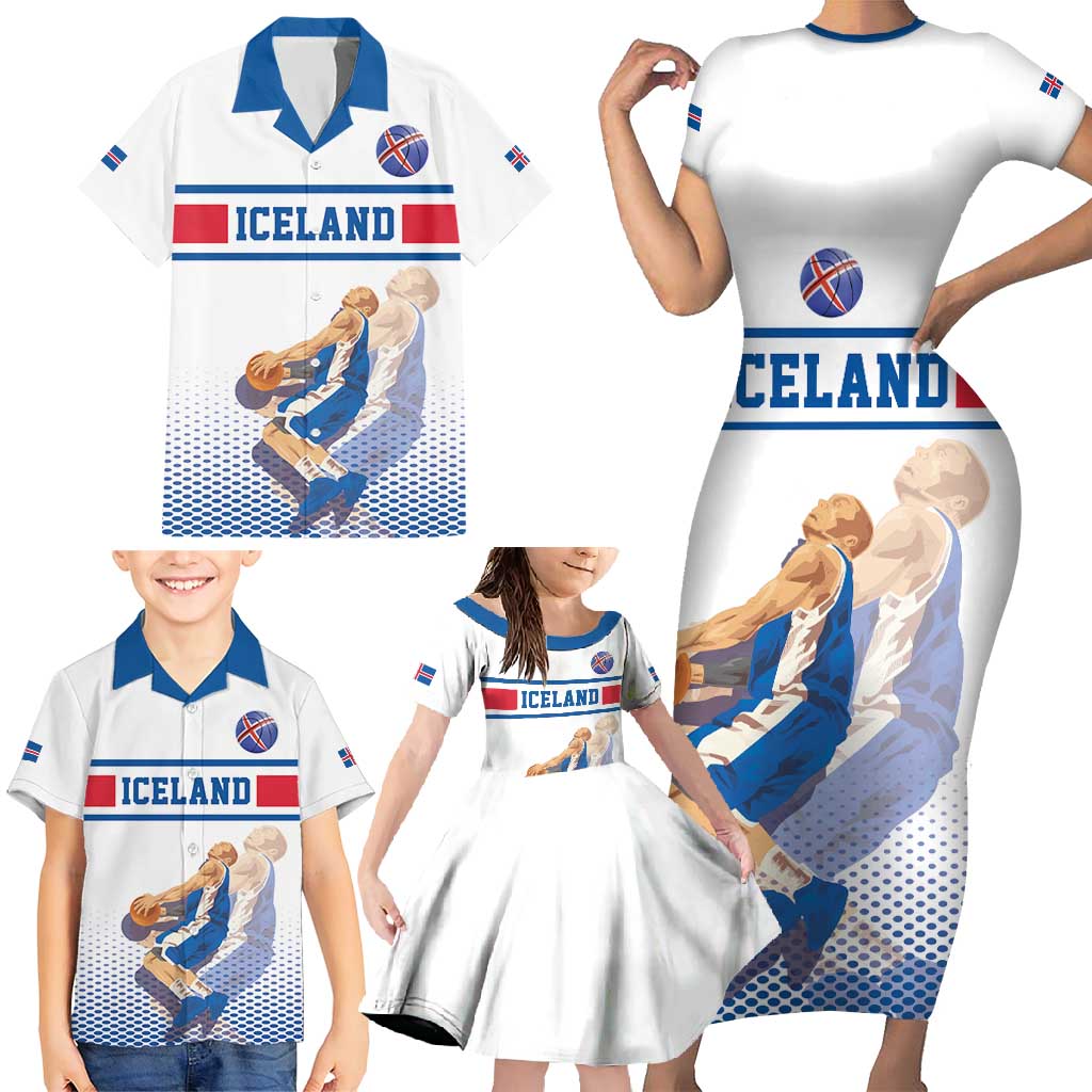 Iceland Basketball Custom Family Matching Short Sleeve Bodycon Dress and Hawaiian Shirt White Style