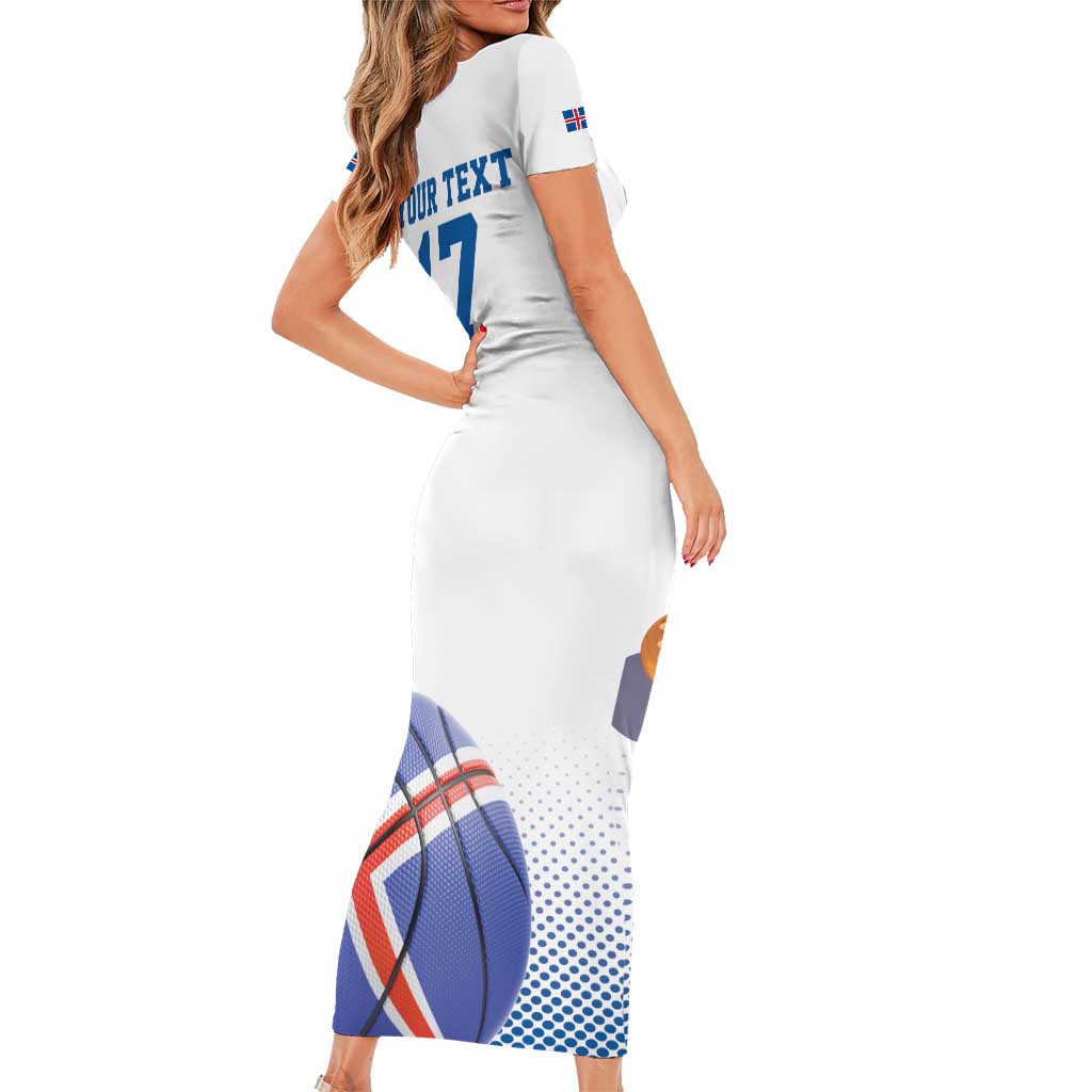 Iceland Basketball Custom Family Matching Short Sleeve Bodycon Dress and Hawaiian Shirt White Style