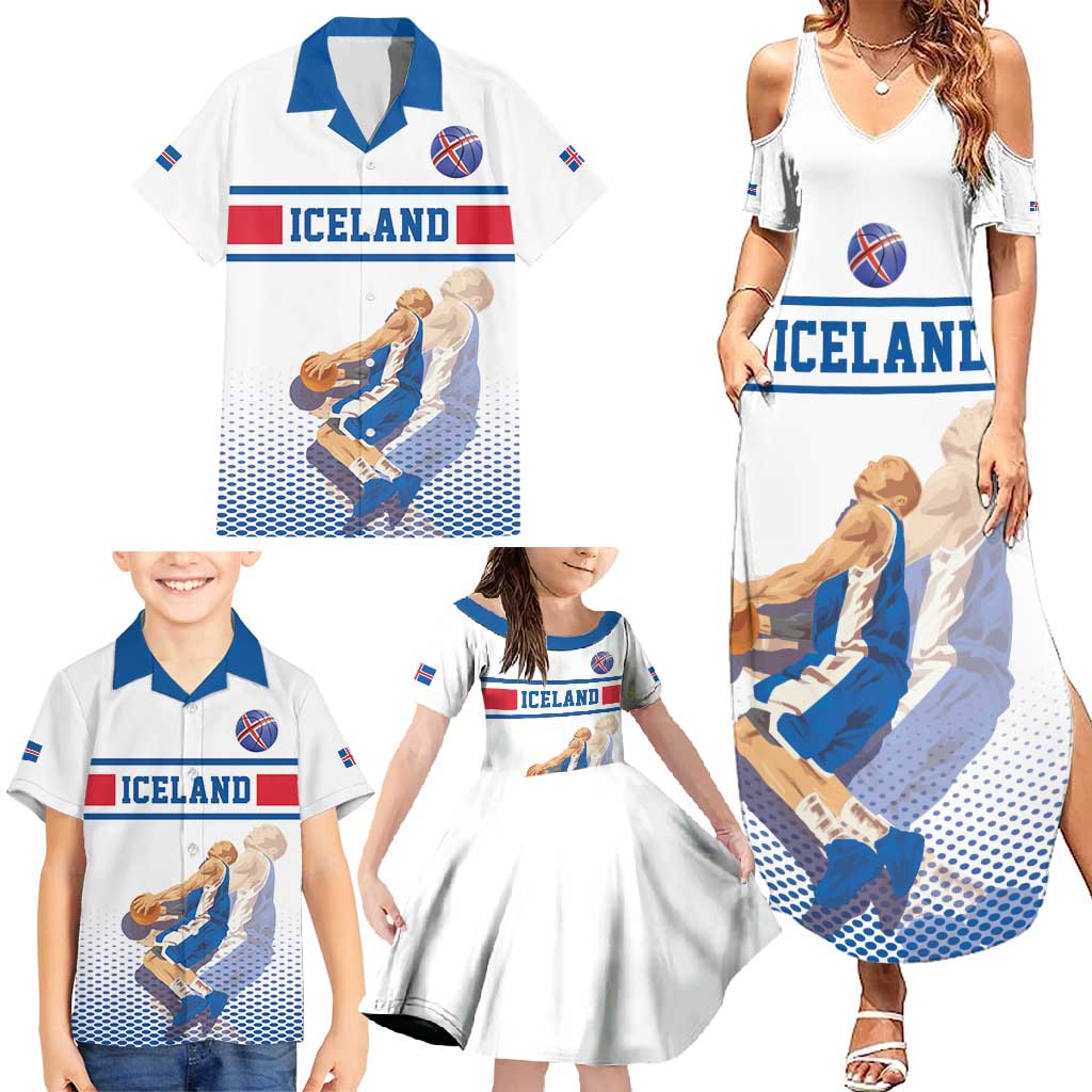 Iceland Basketball Custom Family Matching Summer Maxi Dress and Hawaiian Shirt White Style