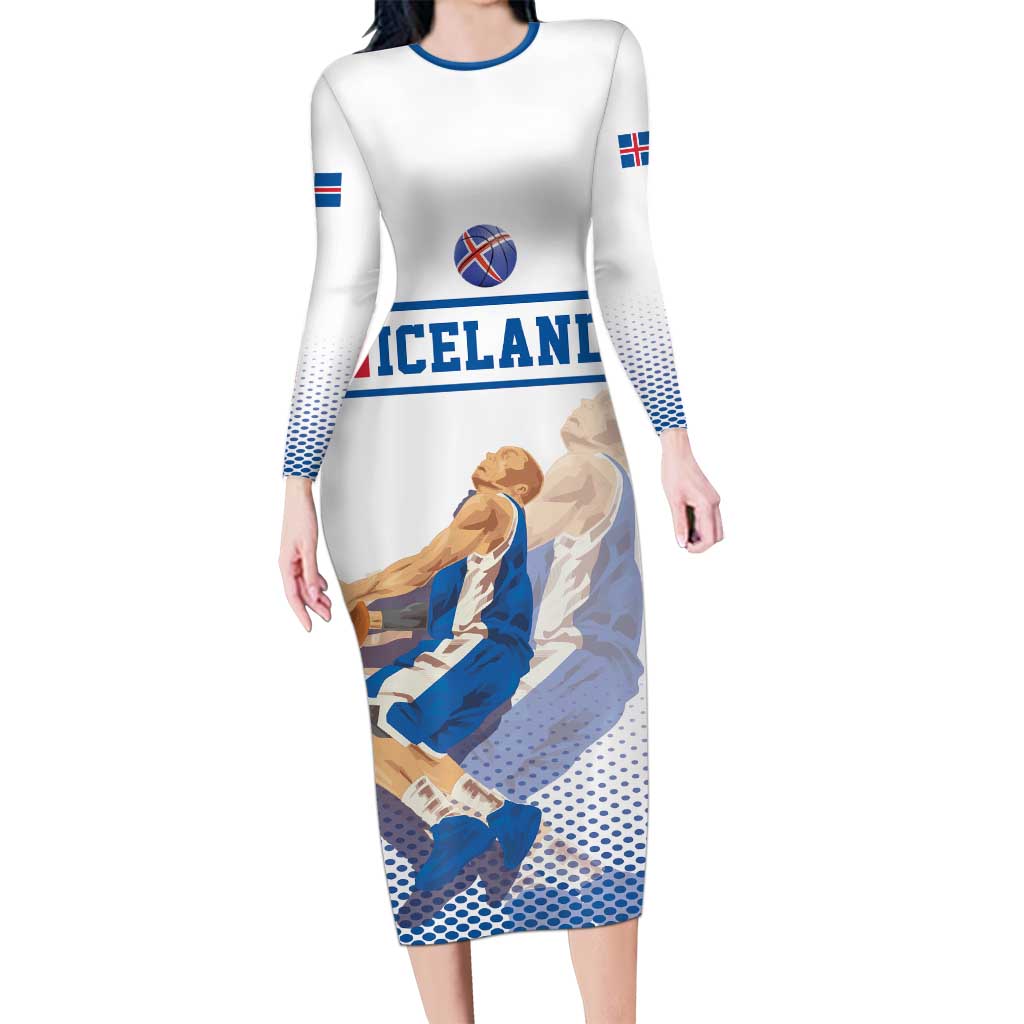 Iceland Basketball Custom Long Sleeve Bodycon Dress White Style