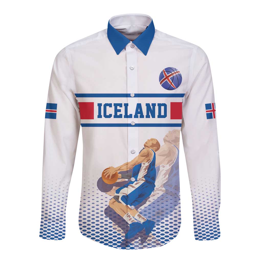 Iceland Basketball Custom Long Sleeve Button Shirt White Style