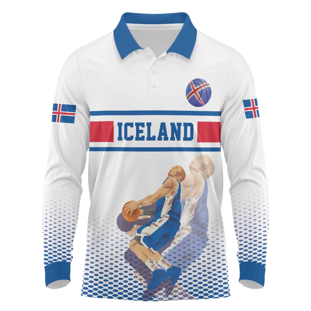 Iceland Basketball Custom Long Sleeve Polo Shirt White Style