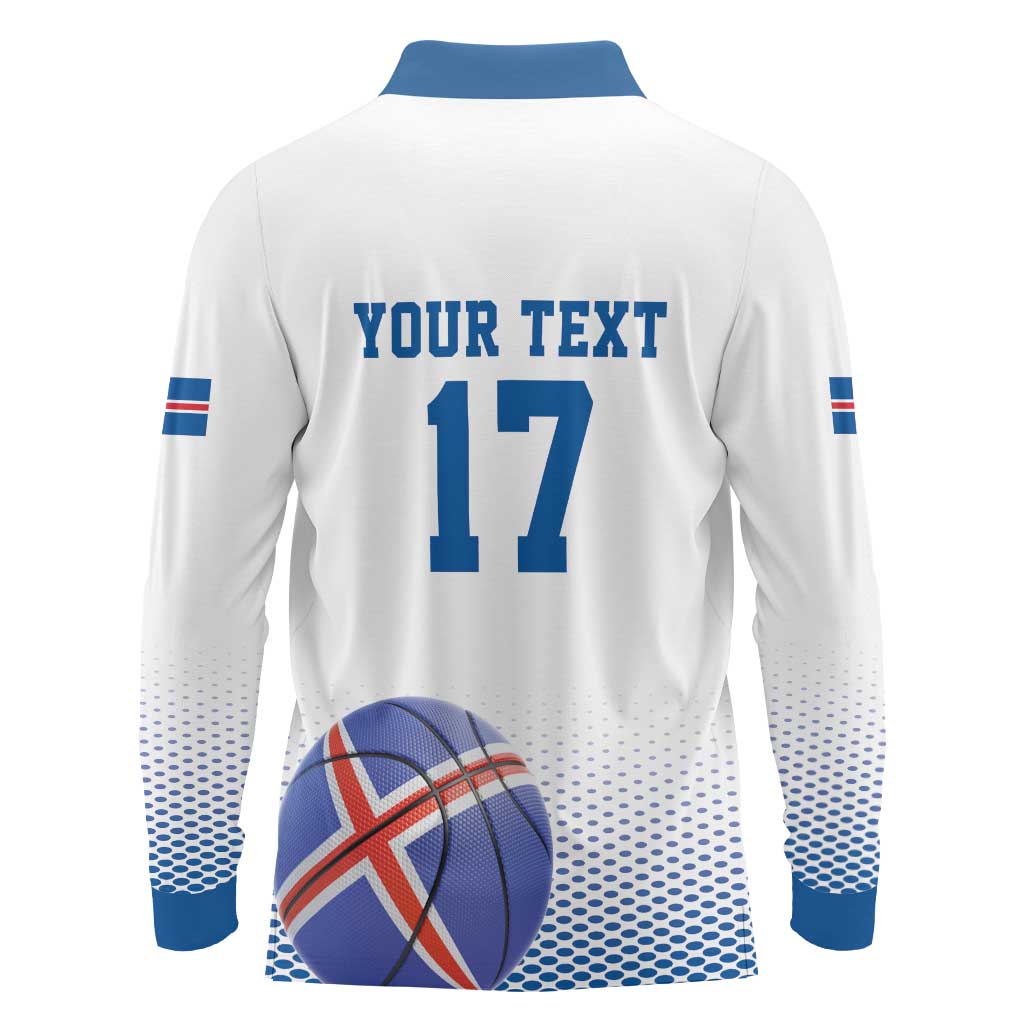 Iceland Basketball Custom Long Sleeve Polo Shirt White Style