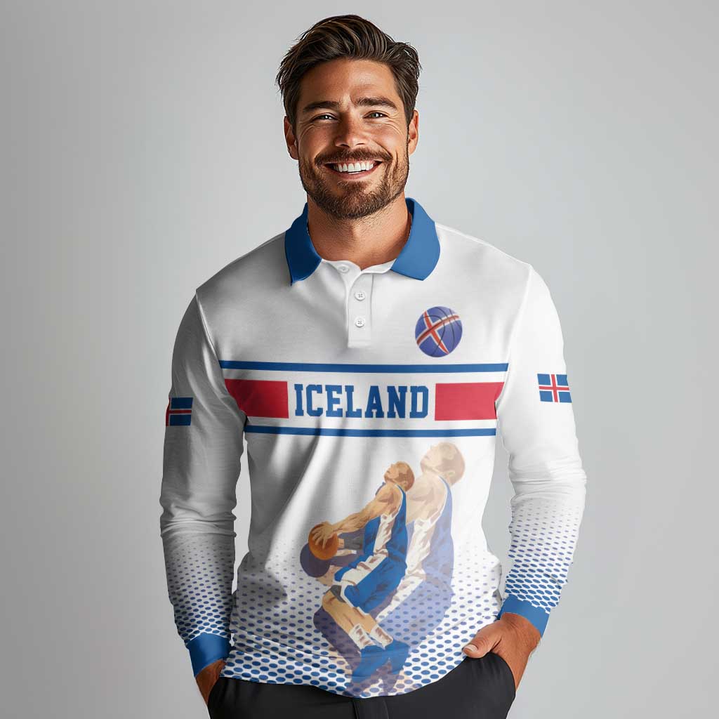 Iceland Basketball Custom Long Sleeve Polo Shirt White Style