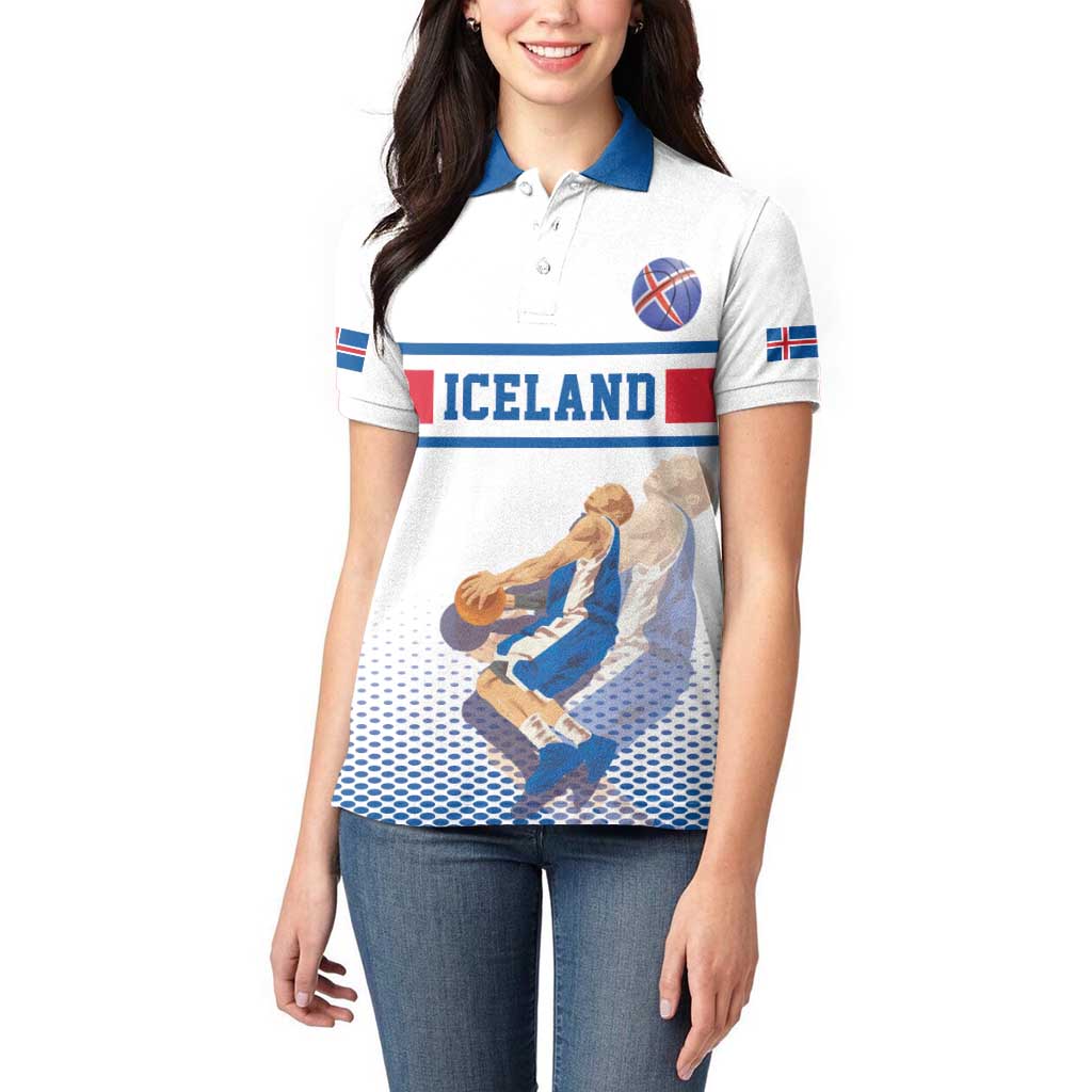 Iceland Basketball Custom Women Polo Shirt White Style
