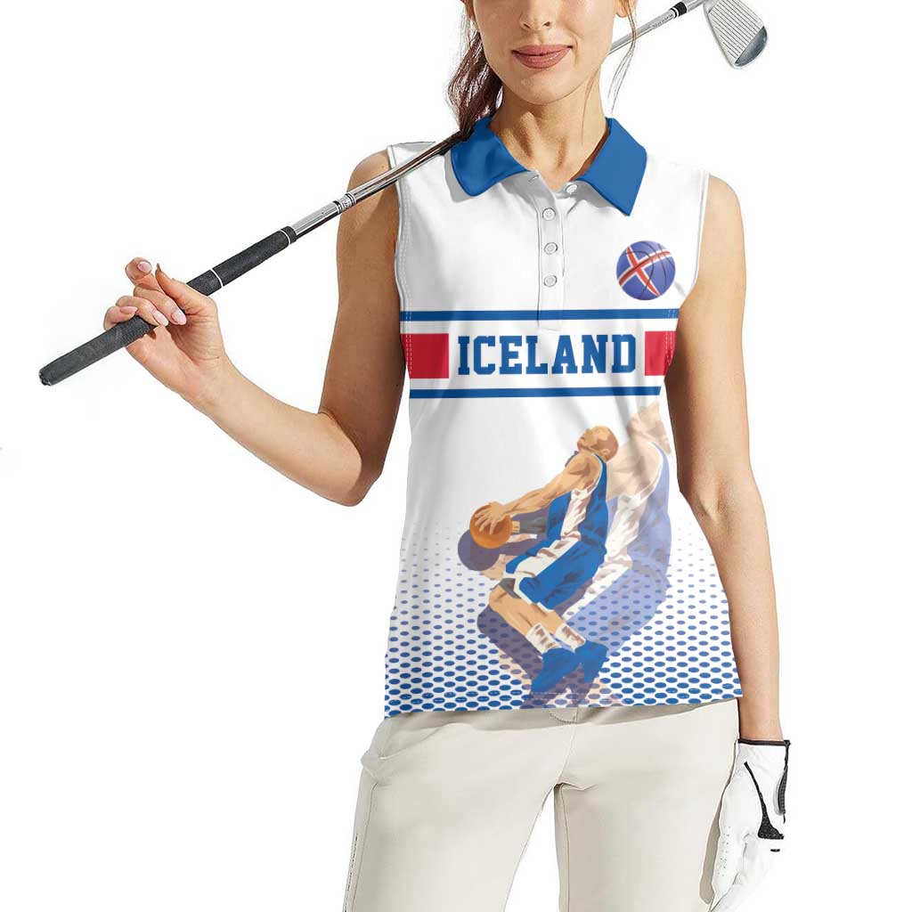 Iceland Basketball Custom Women Sleeveless Polo Shirt White Style