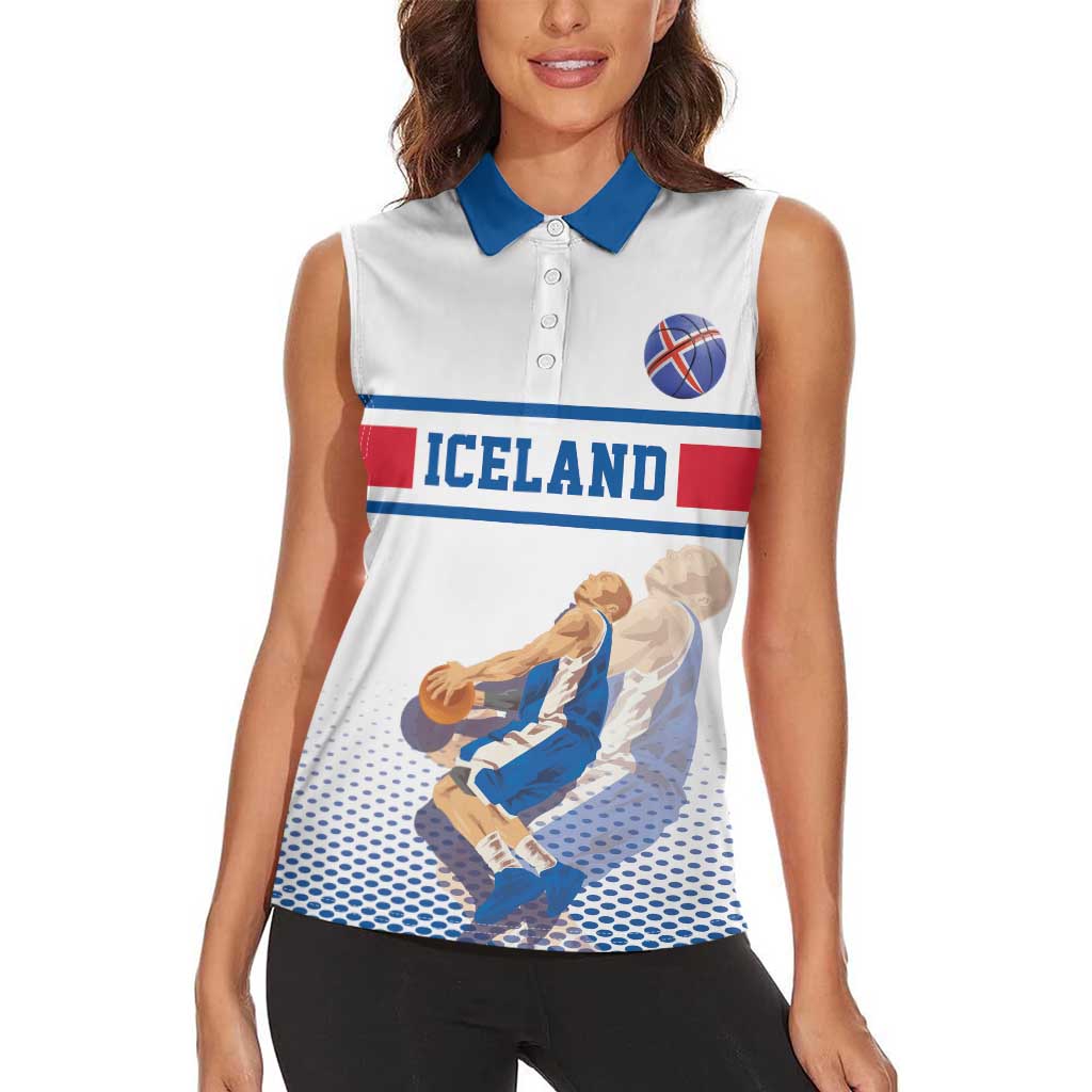 Iceland Basketball Custom Women Sleeveless Polo Shirt White Style