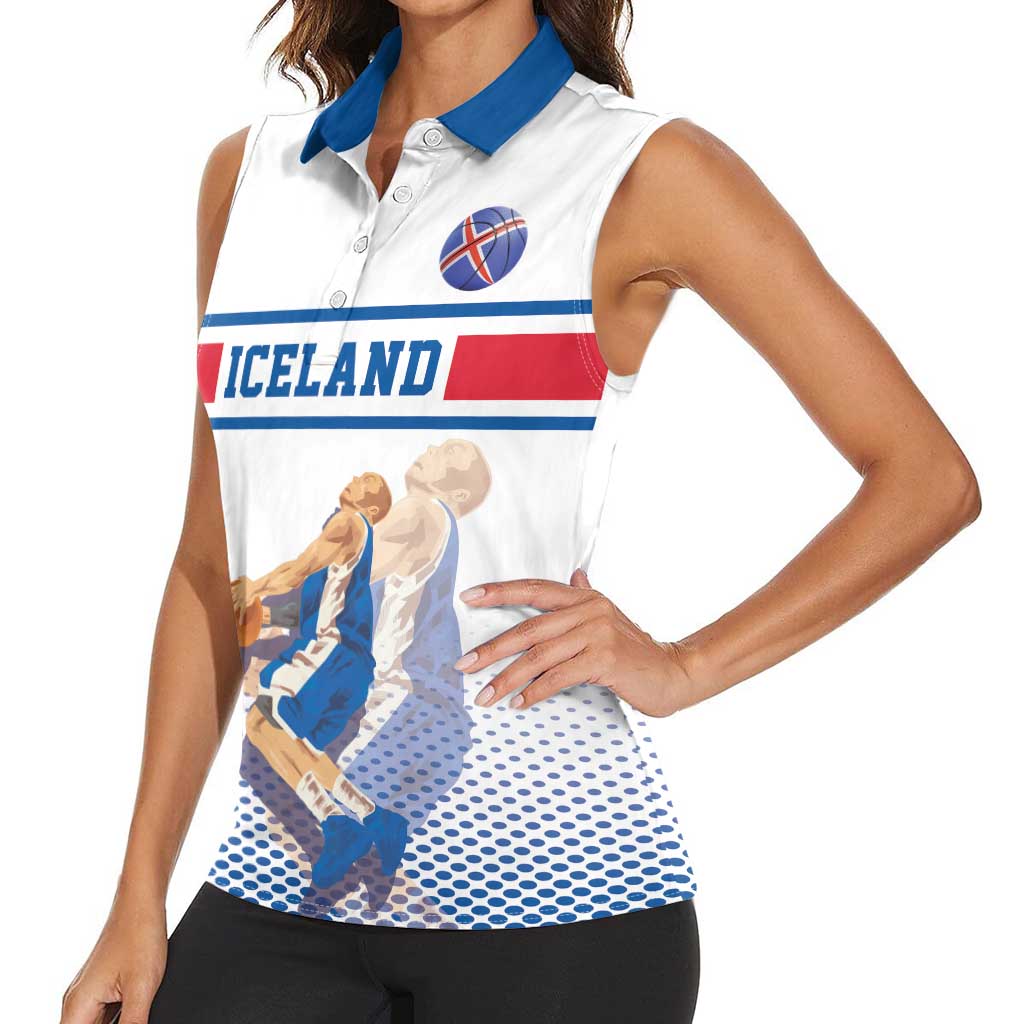 Iceland Basketball Custom Women Sleeveless Polo Shirt White Style