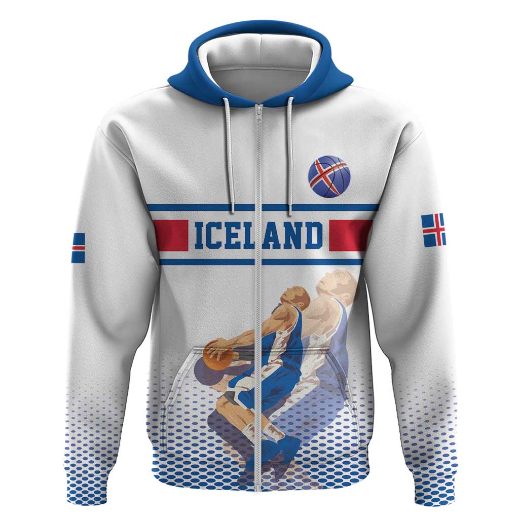 Iceland Basketball Custom Zip Hoodie White Style