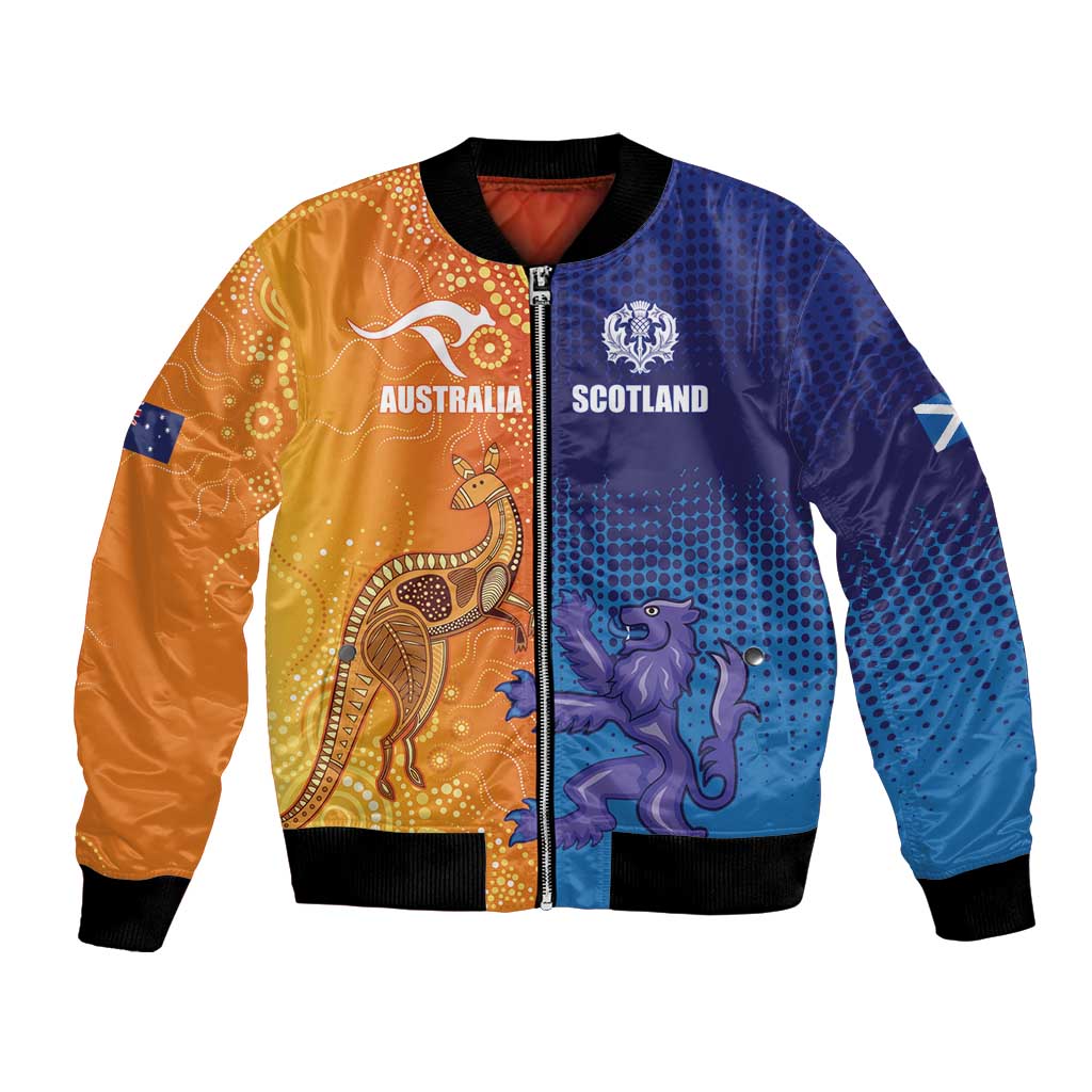 Custom Scotland and Australia Rugby Bomber Jacket Wallabies Thistle Together