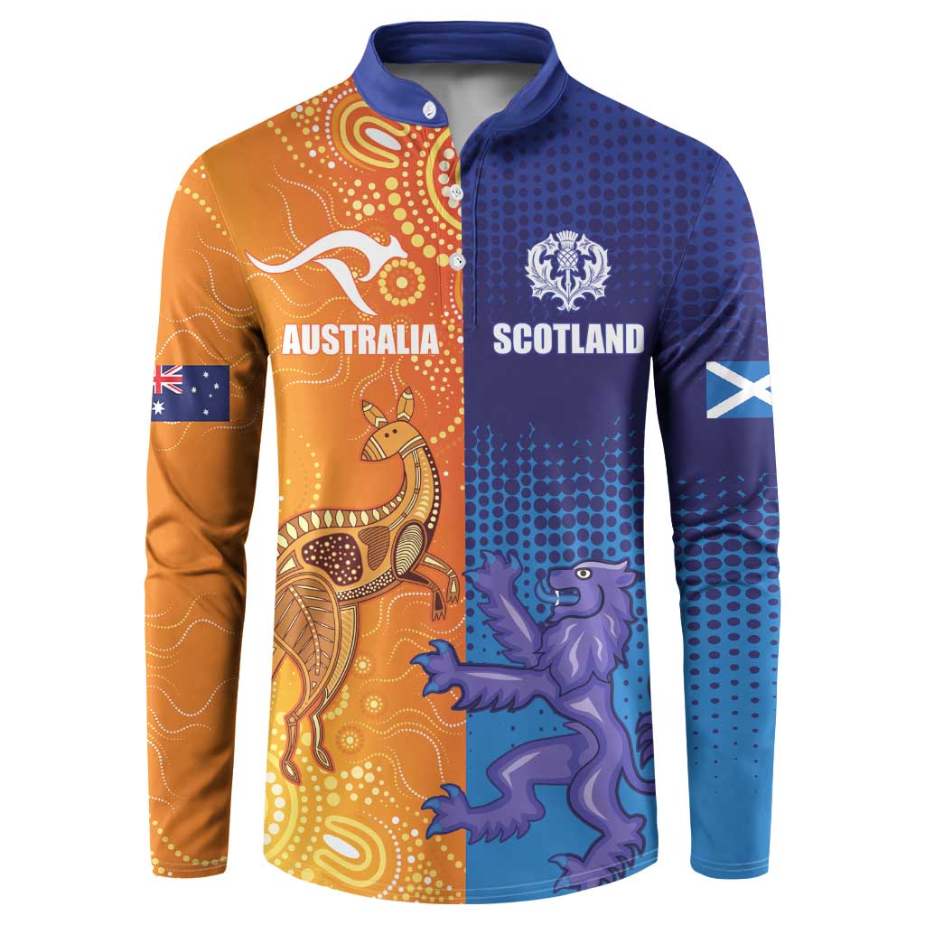 Custom Scotland and Australia Rugby Button Sweatshirt Wallabies Thistle Together