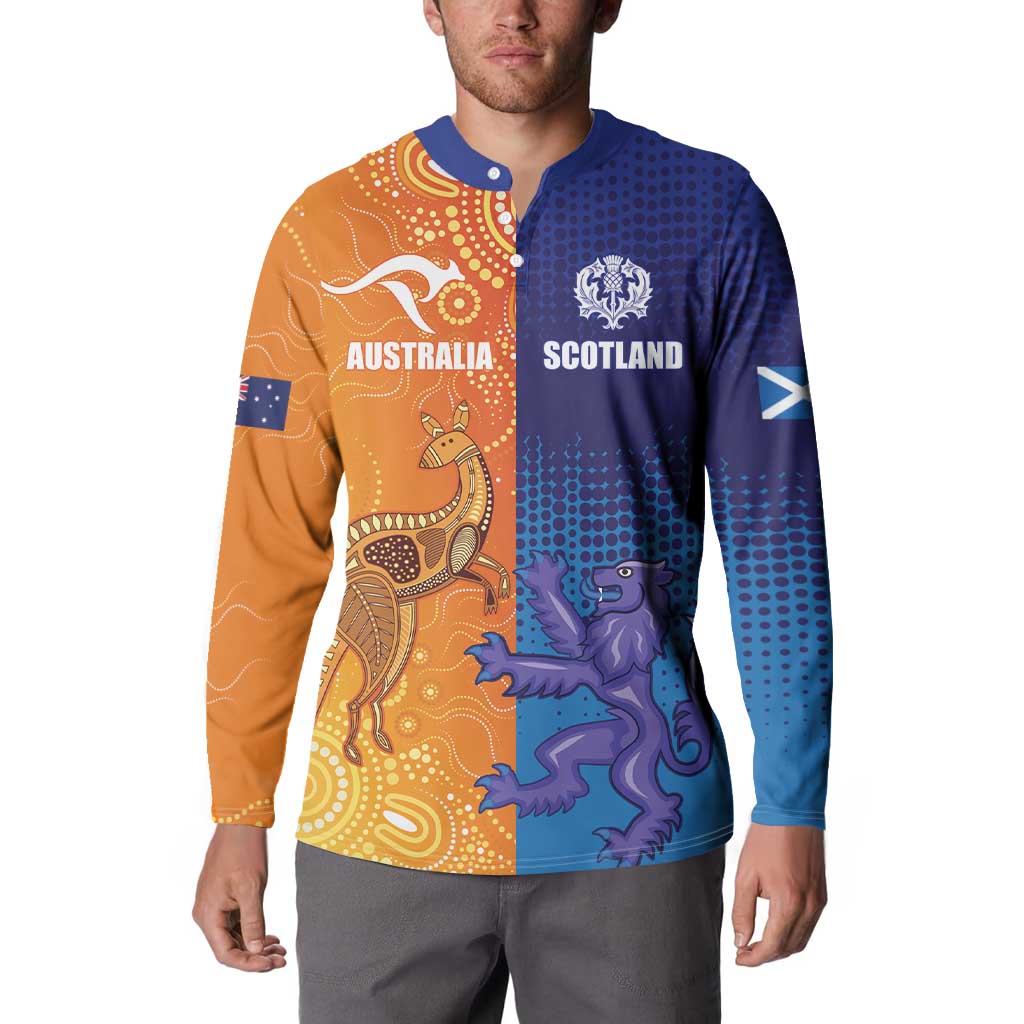 Custom Scotland and Australia Rugby Button Sweatshirt Wallabies Thistle Together