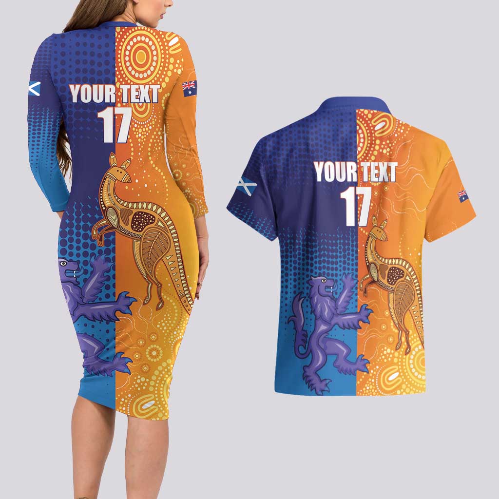 Custom Scotland and Australia Rugby Couples Matching Long Sleeve Bodycon Dress and Hawaiian Shirt Wallabies Thistle Together