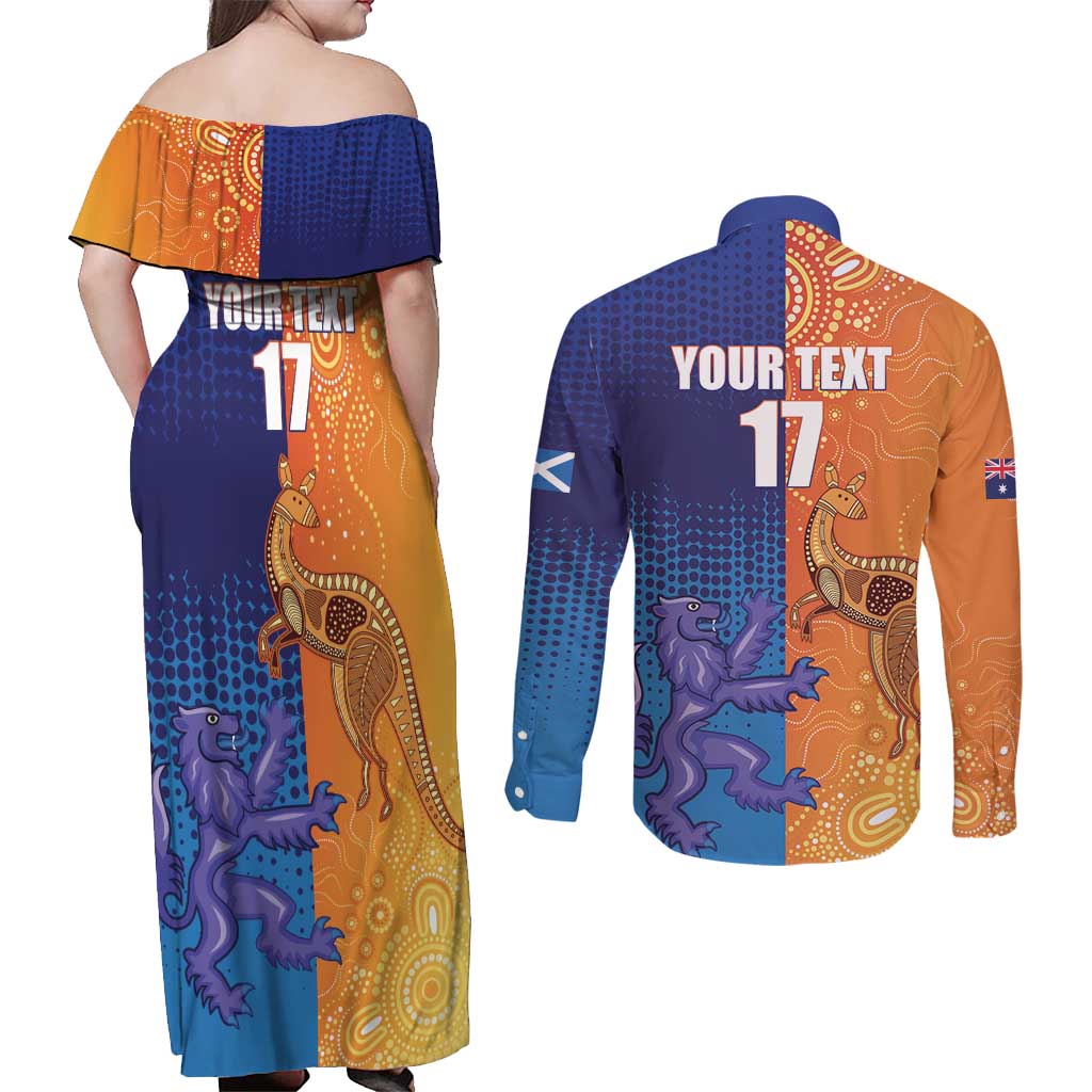 Custom Scotland and Australia Rugby Couples Matching Off Shoulder Maxi Dress and Long Sleeve Button Shirt Wallabies Thistle Together